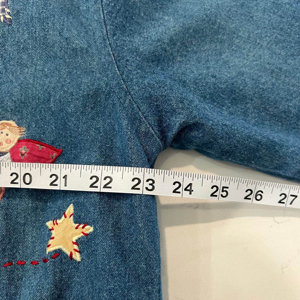 Vintage Casey Coleman Denim Embroidery Angels Lined Shacket M/L Corduroy Pockets - Picture 10 of 15
